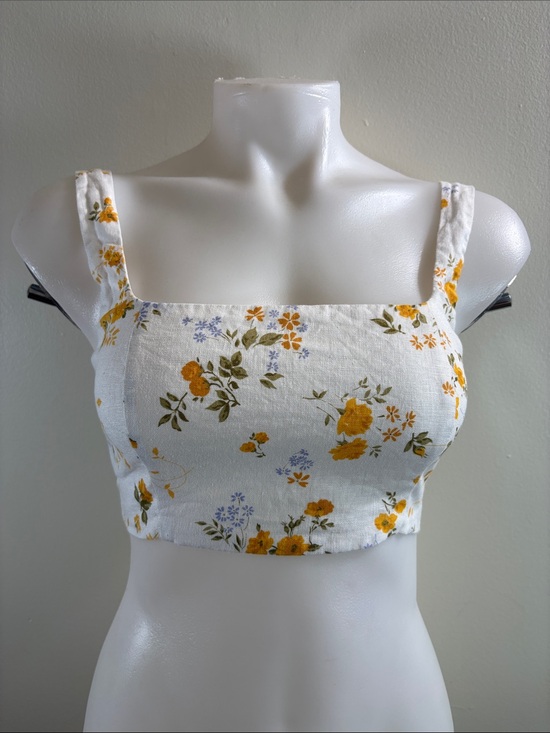 Reformation Tops - Reformation Cream Floral Square-Neck Crop Top with Yellow Blossoms